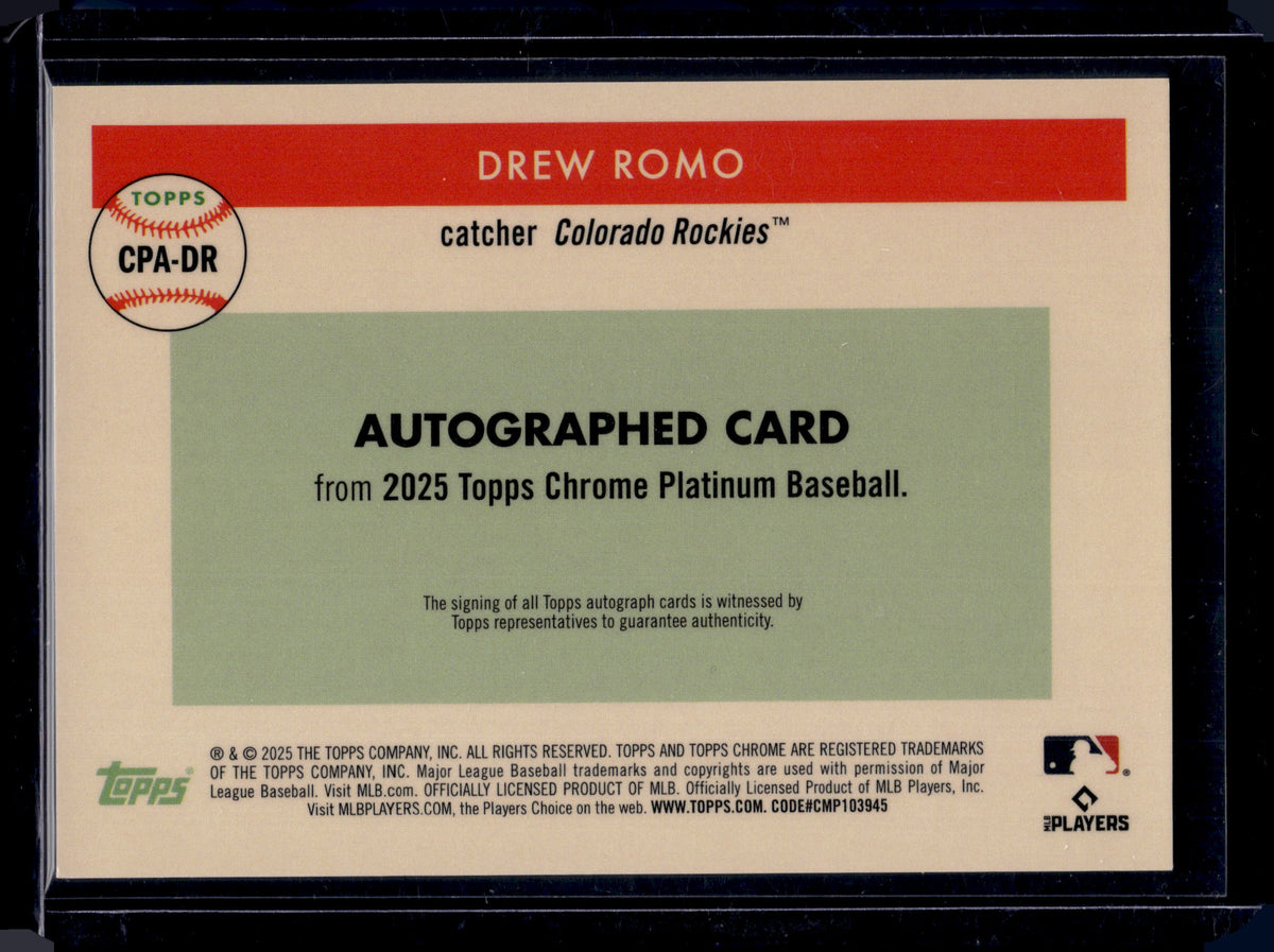 2025 Topps Chrome Platinum Baseball Drew Romo #CPA-DR Teal /150 RC