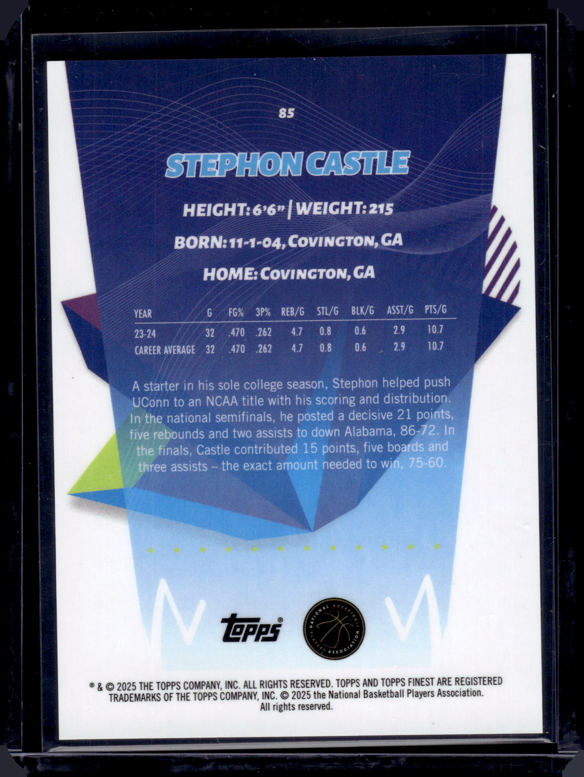 HL-INV 2025 Topps Finest Stephon Castle #85 Gold Geometric /50 RC