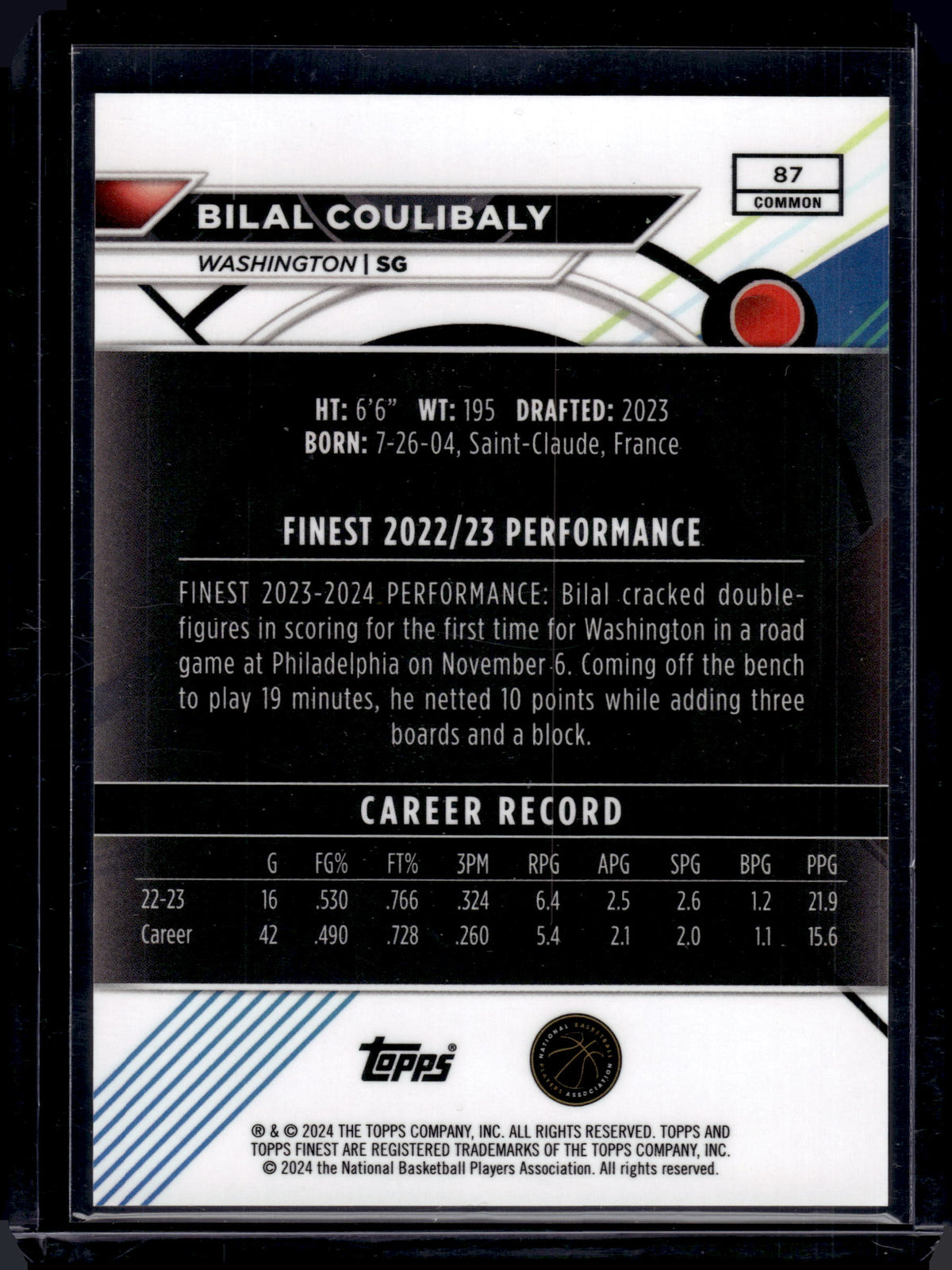 HL-INV 2024 Topps Finest Bilal Coulibaly #87 Red Geometric /10 RC