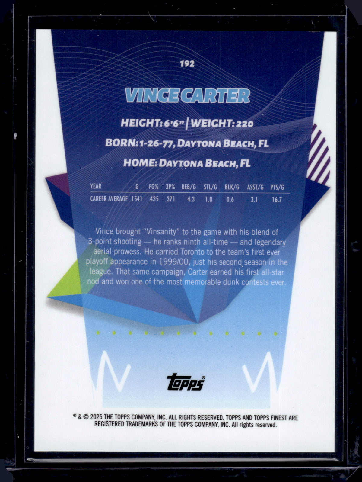 HL-INV 2025 Topps Finest Vince Carter #192 Gold Geometric /25