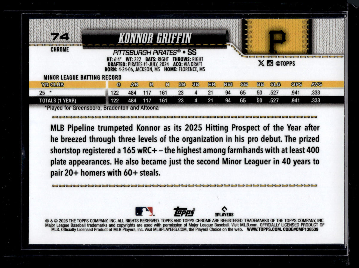 HL-INV 2026 Topps Chrome Konnor Griffin #74 RC