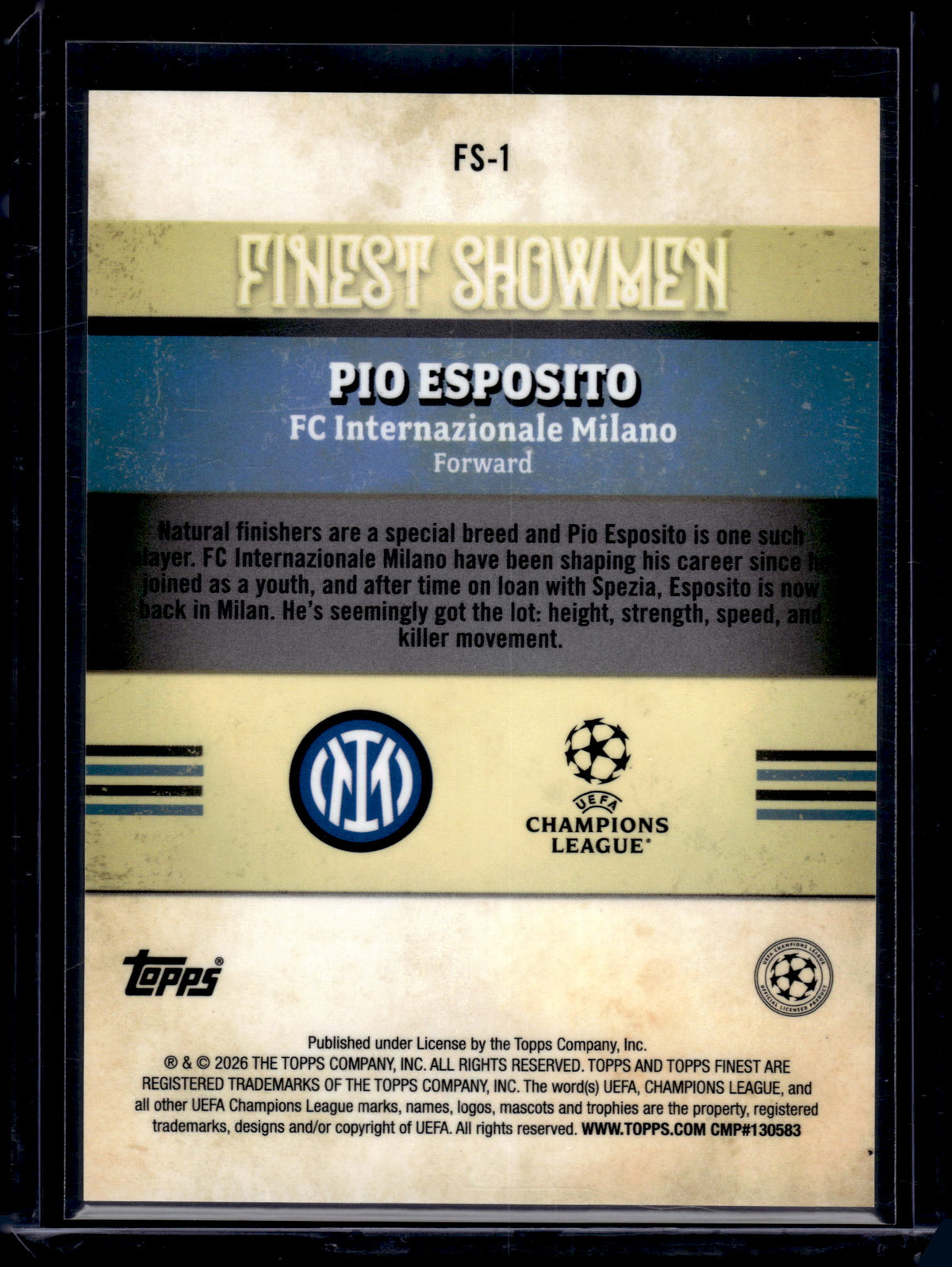 2026 Topps Finest Finest Showmen Pio Esposito #FS-1 Aqua /199 RC