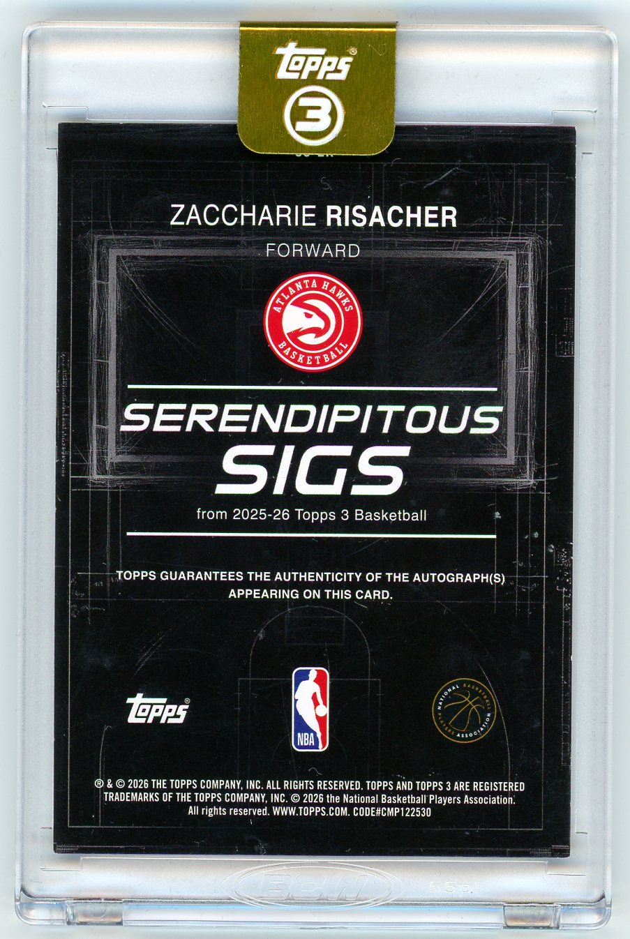 2026 Topps 3 Basketball Serendipitous Sigs Zaccharie Risacher #SS-ZR /25 Auto