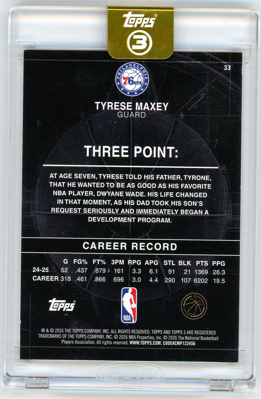2026 Topps 3 Basketball Three Point Tyrese Maxey #33 Gold /10