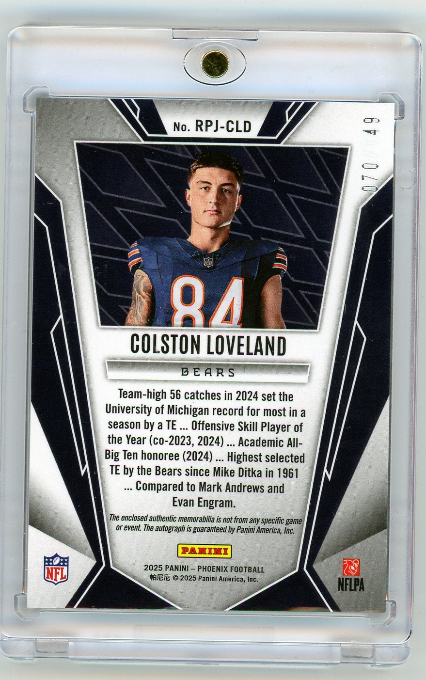 2025 Panini Phoenix Rookie Phenom Colston Loveland #RPJ-CLD /149 Auto RC
