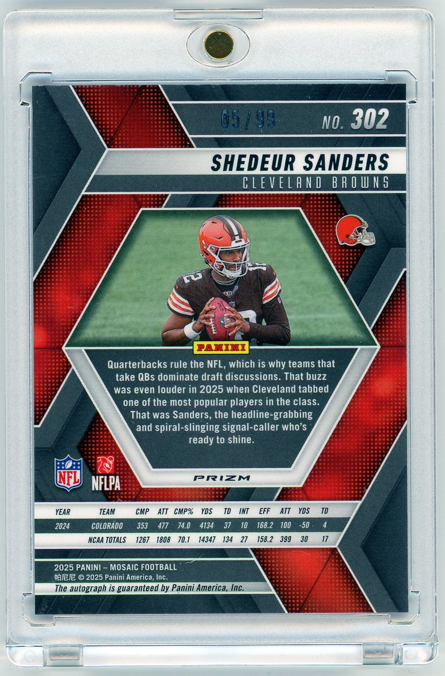 2025 Panini Mosaic Shedeur Sanders #302 Blue Geometric /99 Auto RC