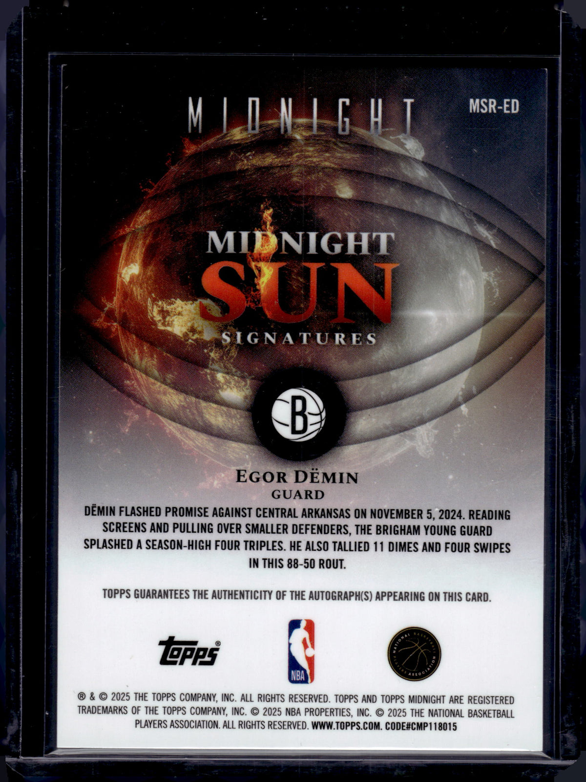 2025 Topps Midnight Sun Signatures Egor Demin #MSR-ED /25 Auto RC