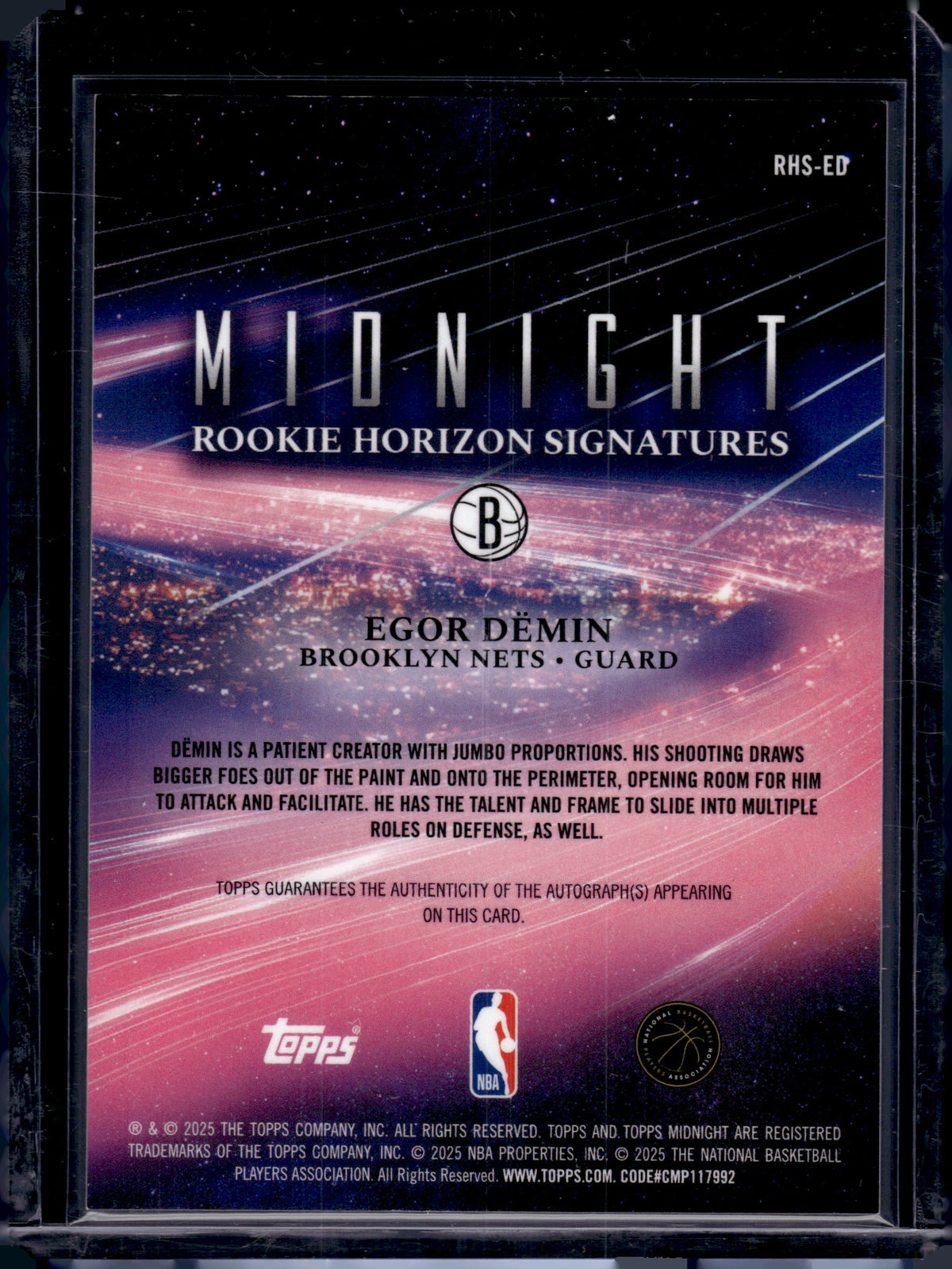2025 Topps Midnight Rookie Horizon Egor Demin #RHS-ED /25 Auto RC