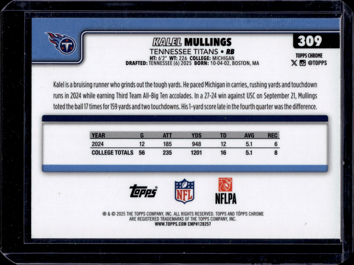 2025 Topps Chrome Kalel Mullings #309 Pink Refractor /250 RC