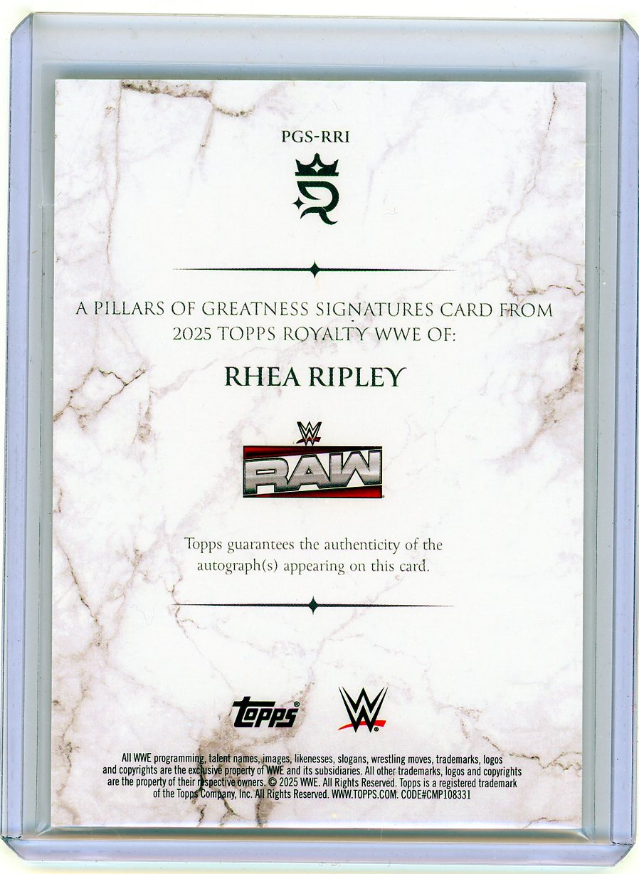 HL-P01 2025 Topps Royalty WWE Pillars of Greatness Auto Rhea Ripley #PGS-RRI /99