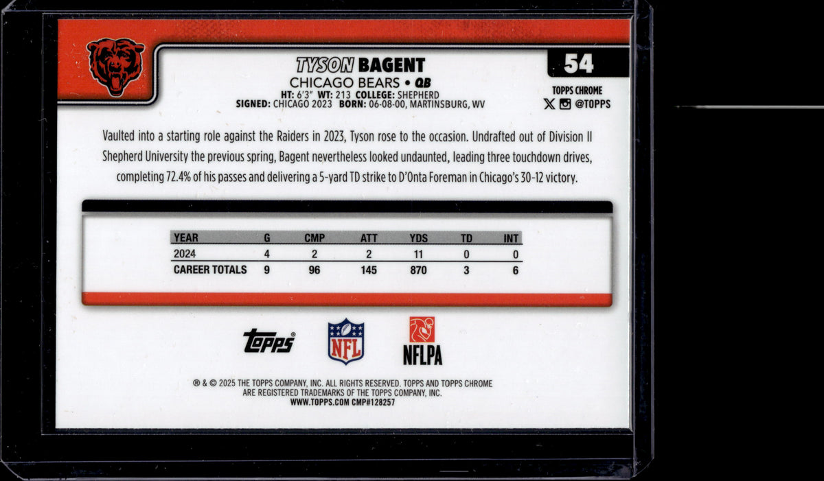 2025 Topps Chrome Tyson Bagent #54 Neon Pulse Refractor