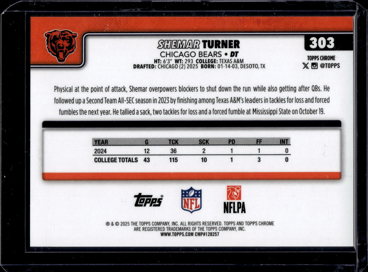 2025 Topps Chrome Shemar Turner #303 Orange Geometric Refractor /25 RC