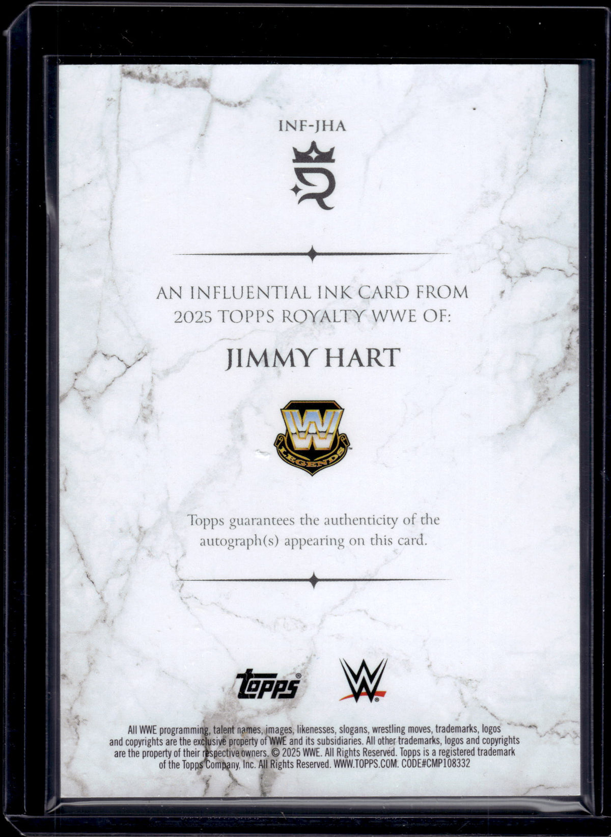 HL-P01 2025 Topps Royalty WWE Influential Ink Jimmy Hart #INF-JHA