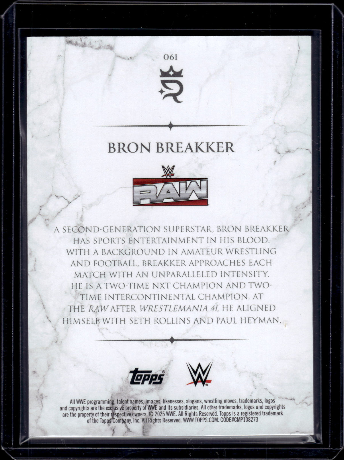 HL-P01 2025 Topps WWE Bron Breakker #061 /99