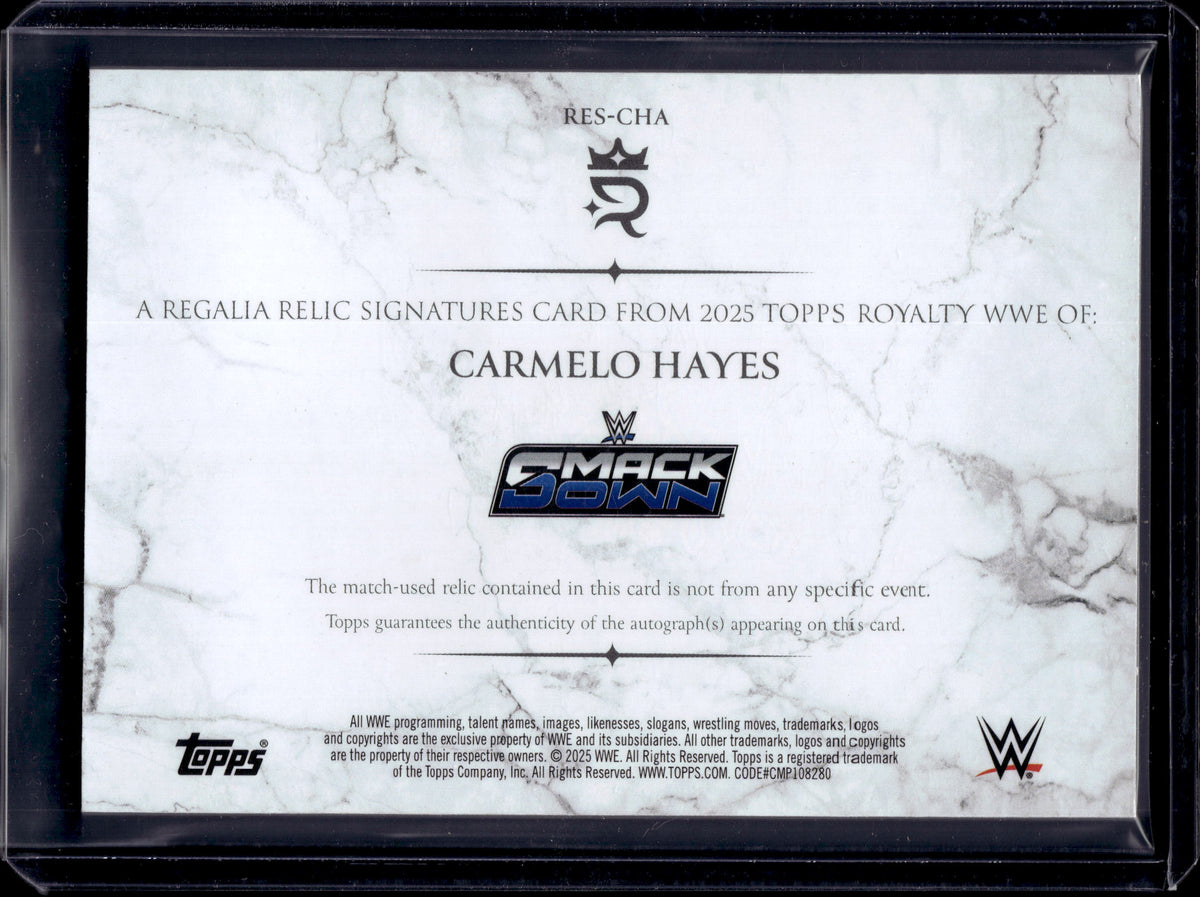 HL-P01 2025 Topps Royalty WWE Regalia Carmelo Hayes #RES-CHA /25 Auto Dual Relic