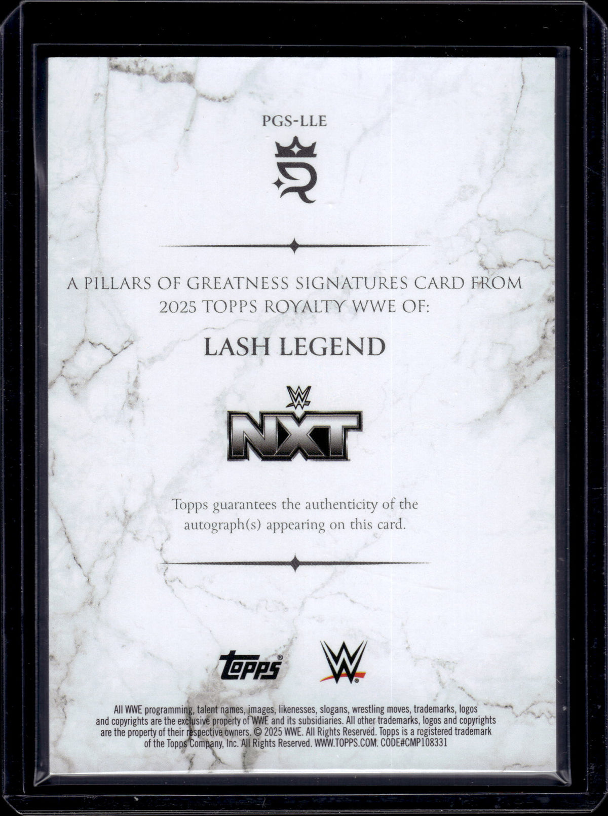 HL-P01 2025 Topps Royalty WWE Pillars of Greatness Sign Lash Legend #PGS-LLE