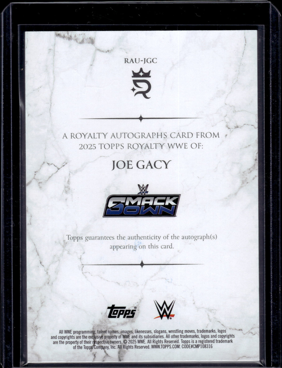 HL-P01 2025 Topps Royalty WWE Joe Gacy #RAU-JGC /99