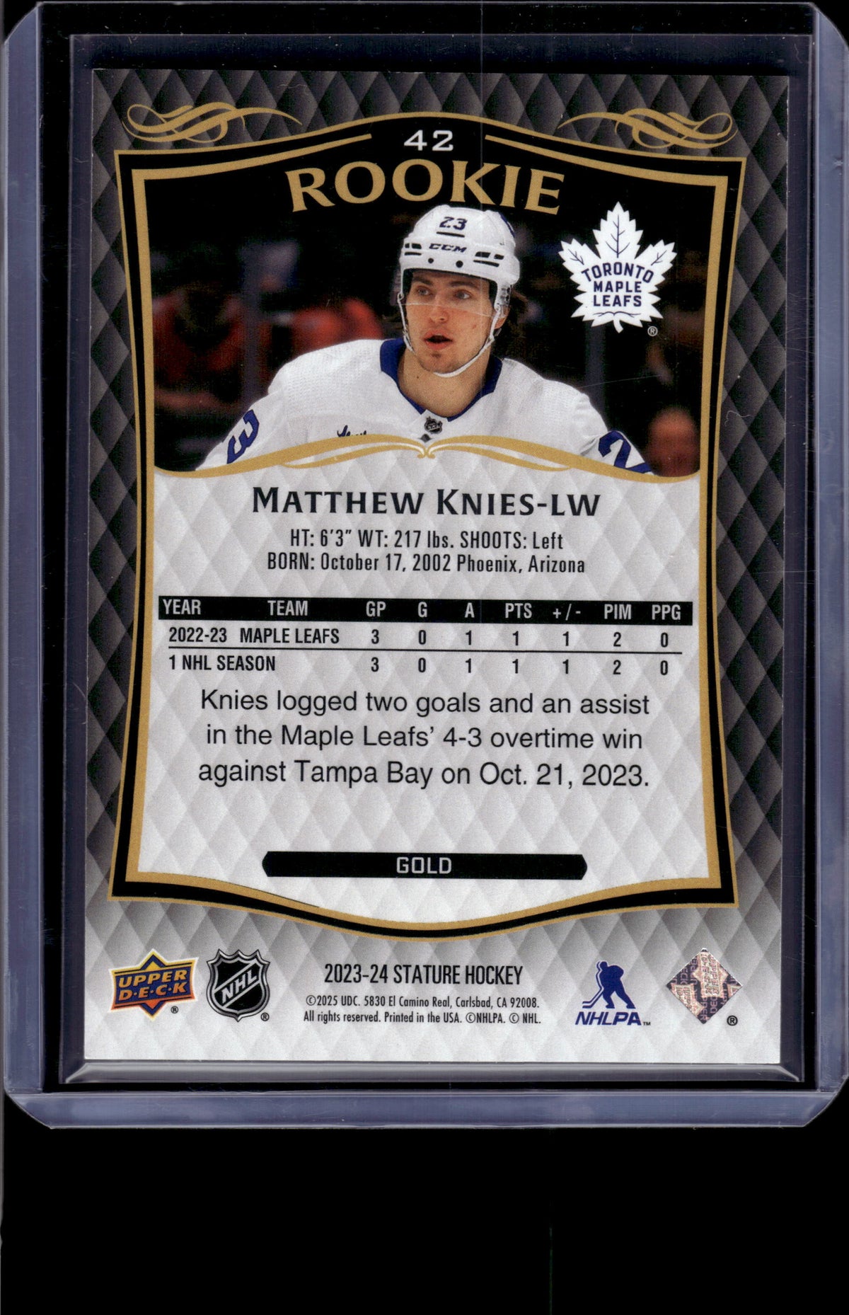 HL-P06 2025 Upper Deck Stature Matthew Knies #42 Gold /50