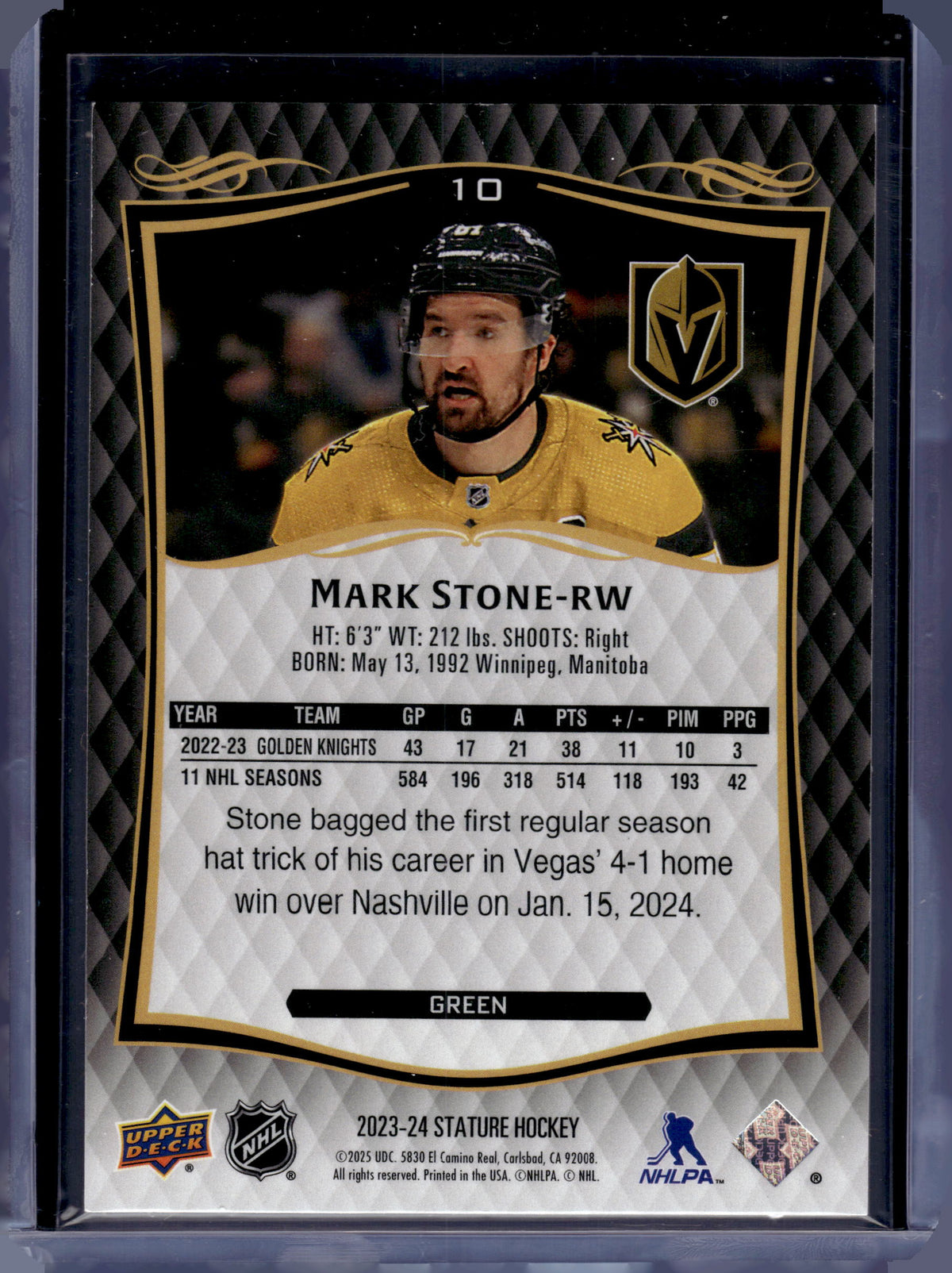 HL-P06 2025 Upper Deck Stature Mark Stone #10 Green /375