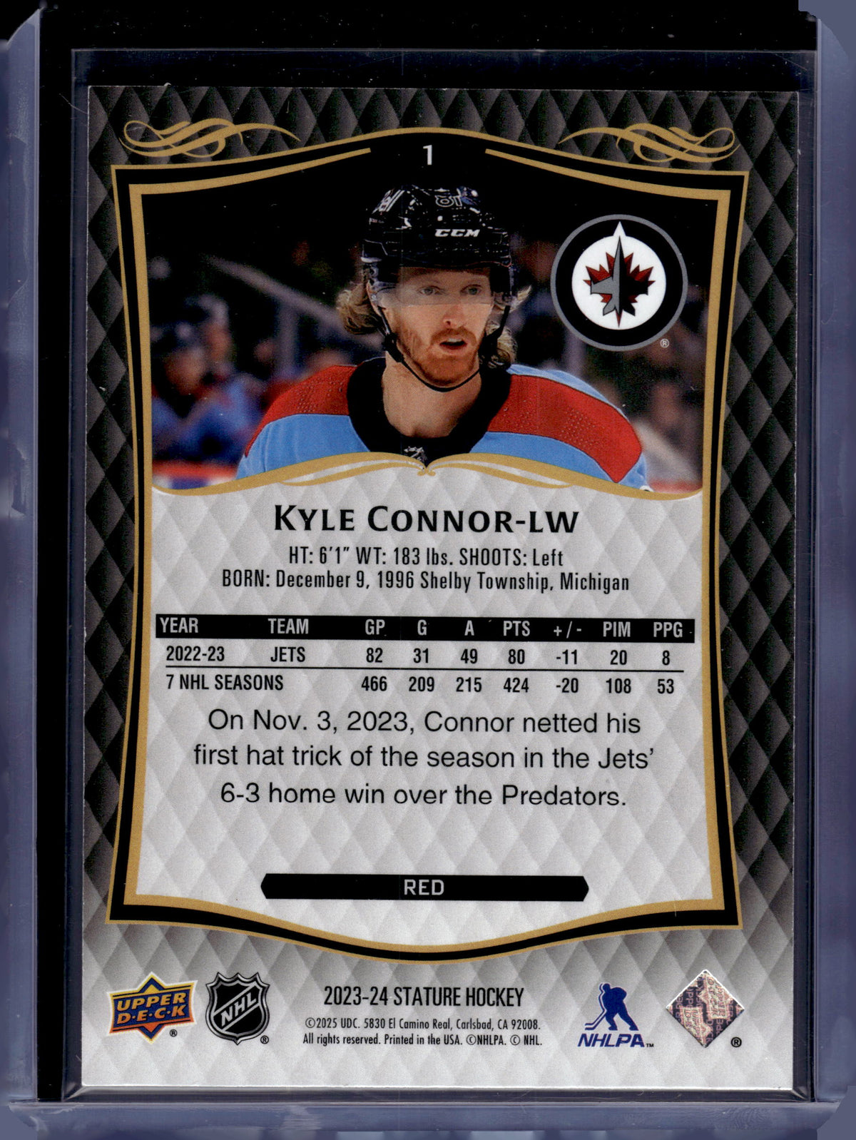 HL-P06 2025 Upper Deck Stature Kyle Connor #1 Red /249