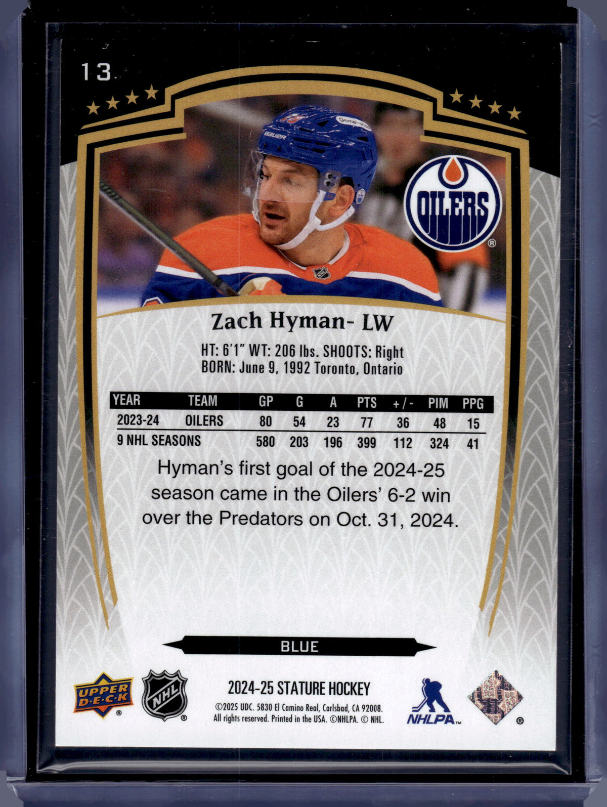 HL-P06 2025 Upper Deck Stature Zach Hyman #13 Blue /99