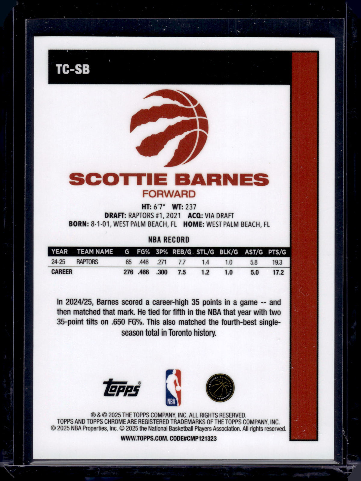 HL-P06 2025 Topps Chrome Scottie Barnes #TC-SB /10