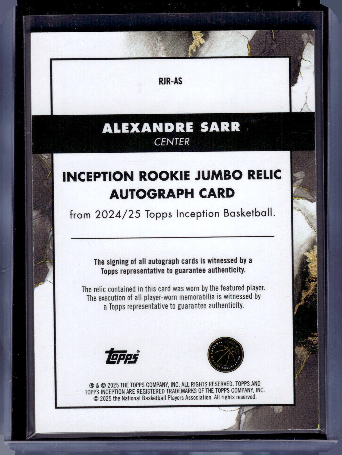 HL-P06 2025 Topps Inception Jumbo Relic Alexandre Sarr #RJR-AS Autograph RC