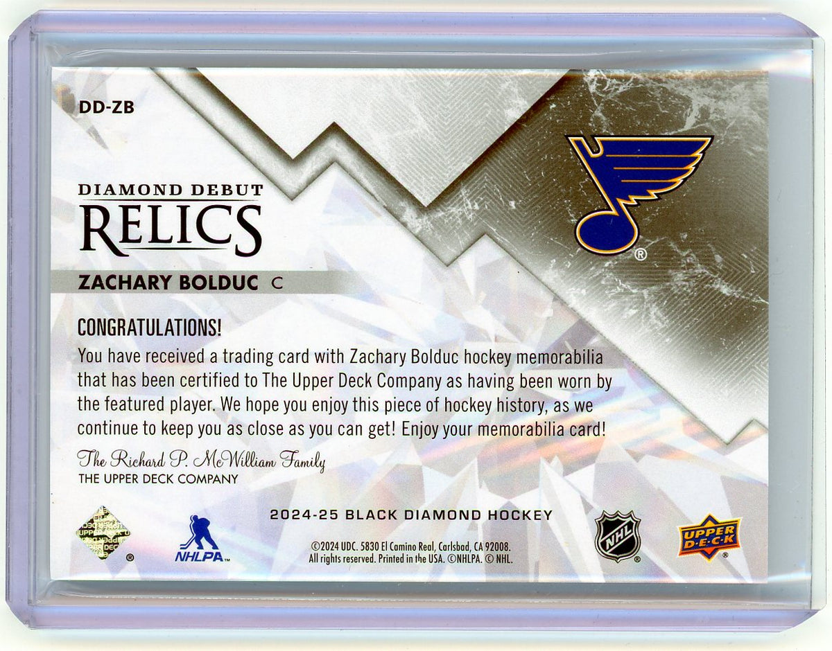 2024 Upper Deck Black Diamond Zachary Bolduc #DD-ZB Diamond Debut Relic