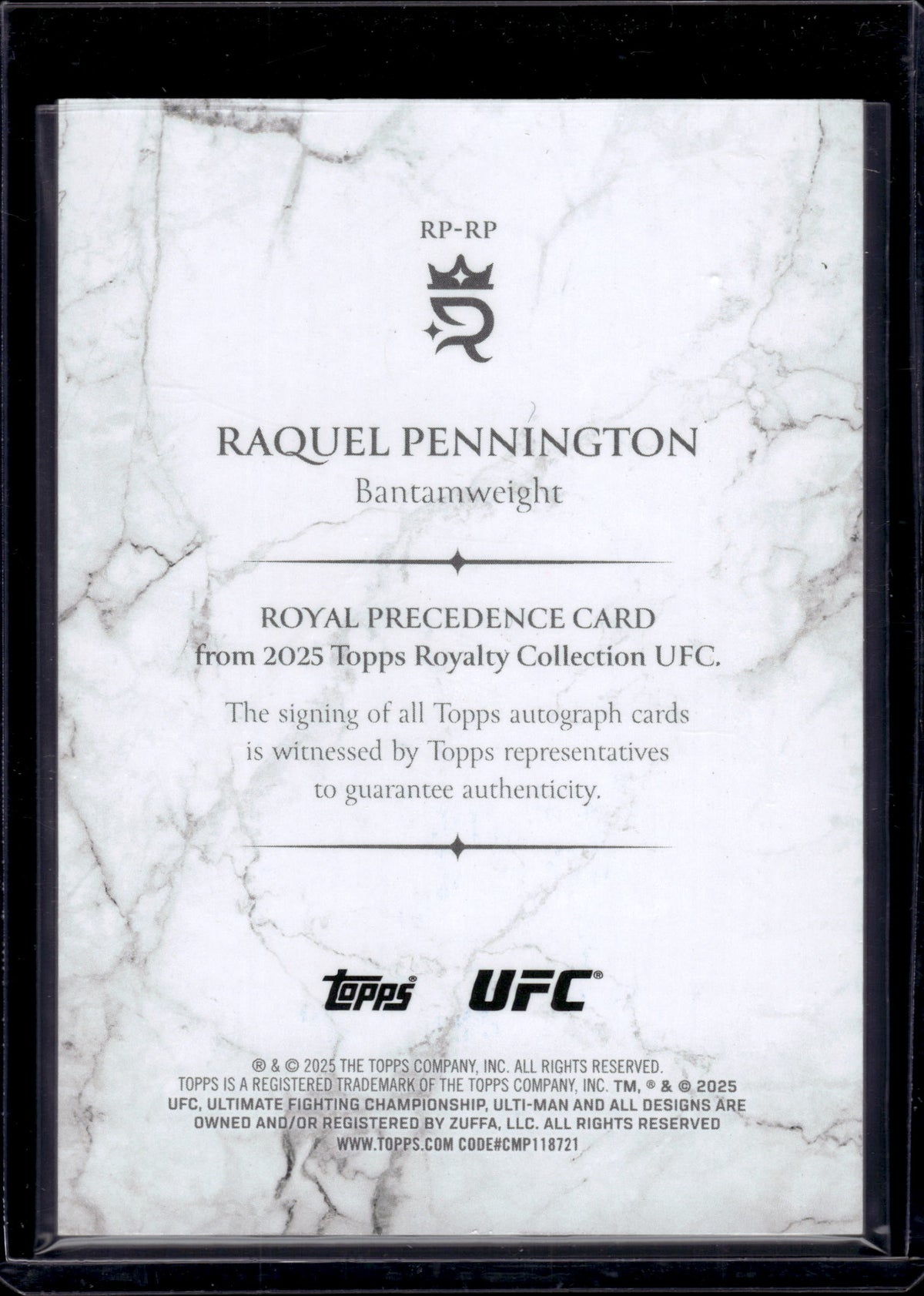 HL-INV 2025 Topps Royalty UFC Royal Precedence Raquel Pennington #RP-RP /49