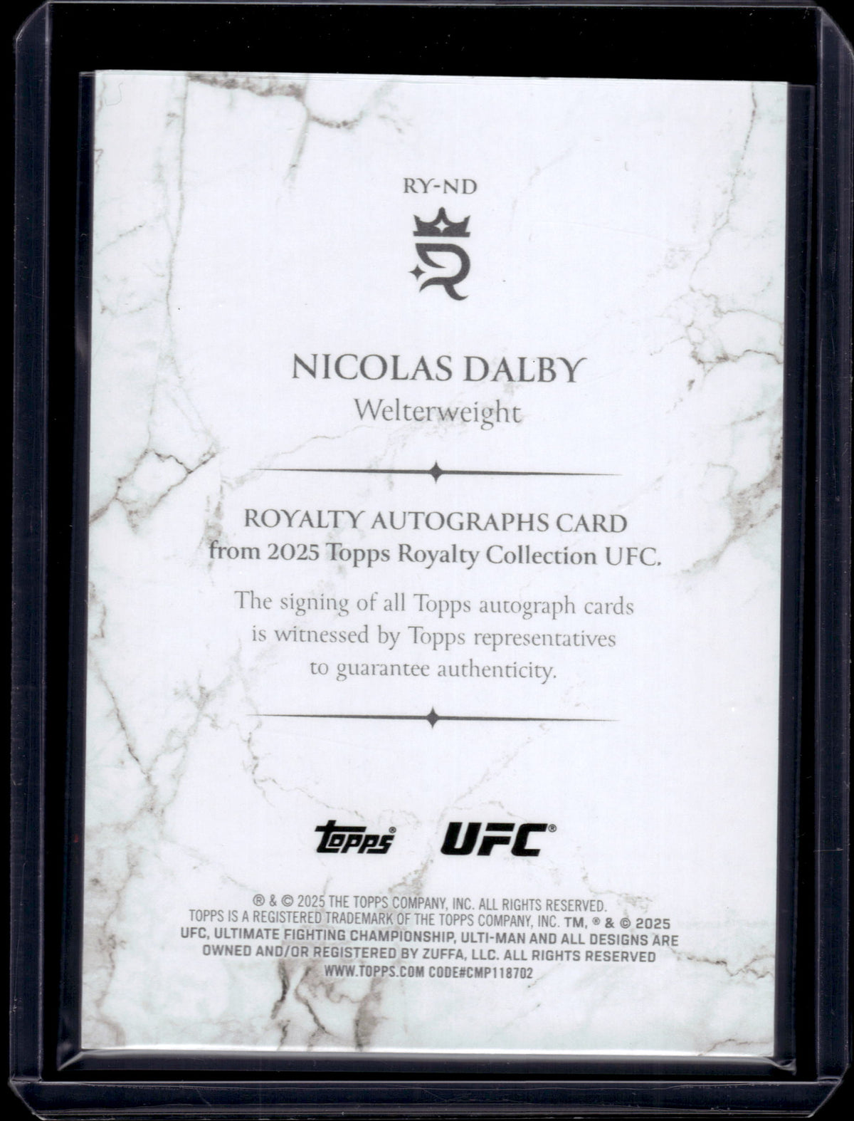HL-INV 2025 Topps Royalty Collection UFC Nicolas Dalby #RY-ND /25