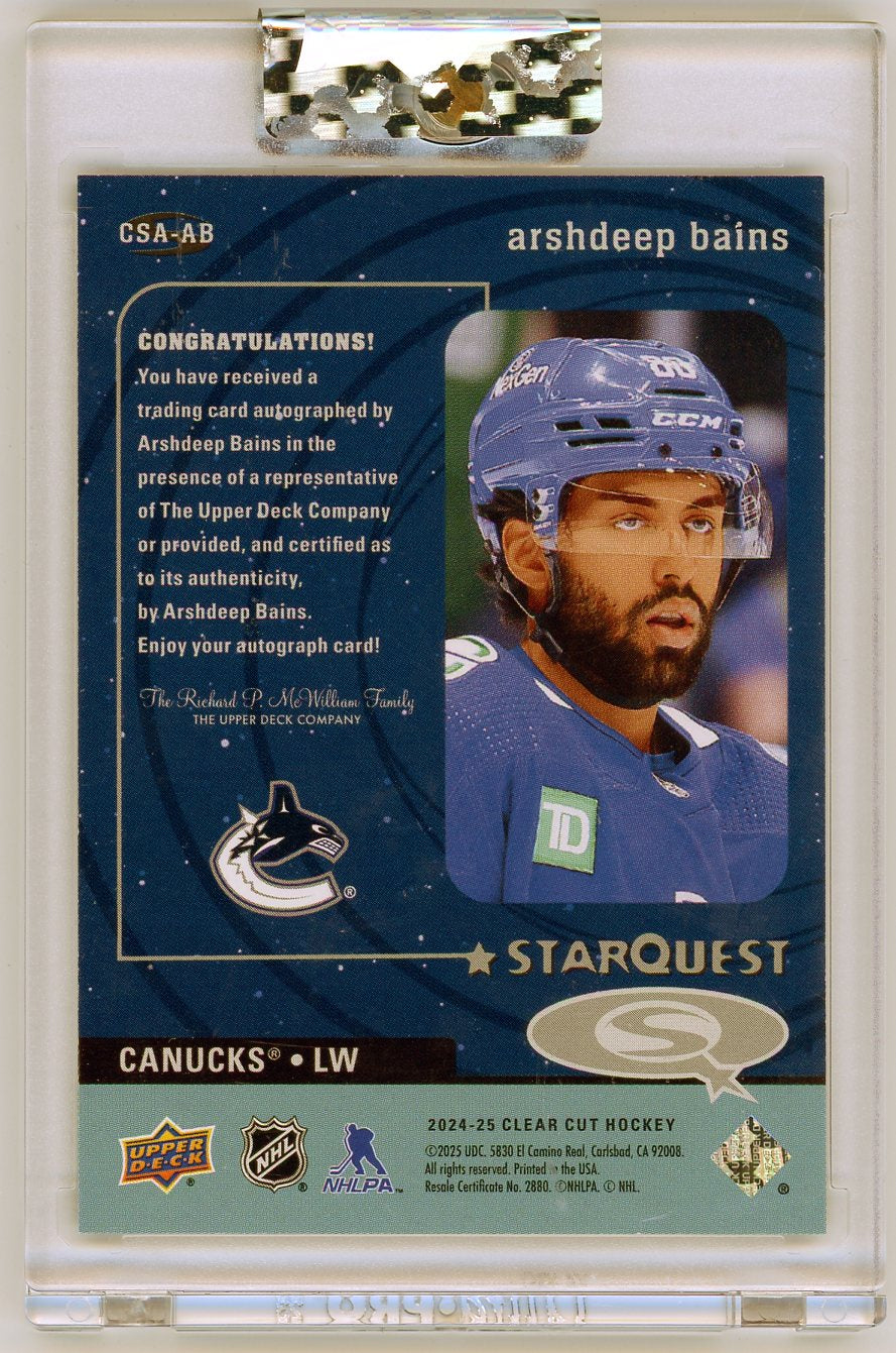 HL-P06 2025 Upper Deck Clear Cut Hockey StarQuest Arshdeep Bains #CSA-AB