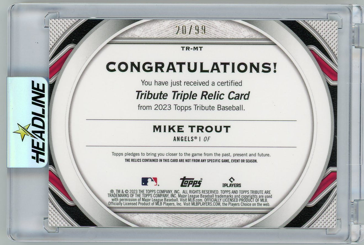 HL-P02 2023 Topps Tribute Mike Trout #TR-MT Green /99 Triple Relic Game-Used