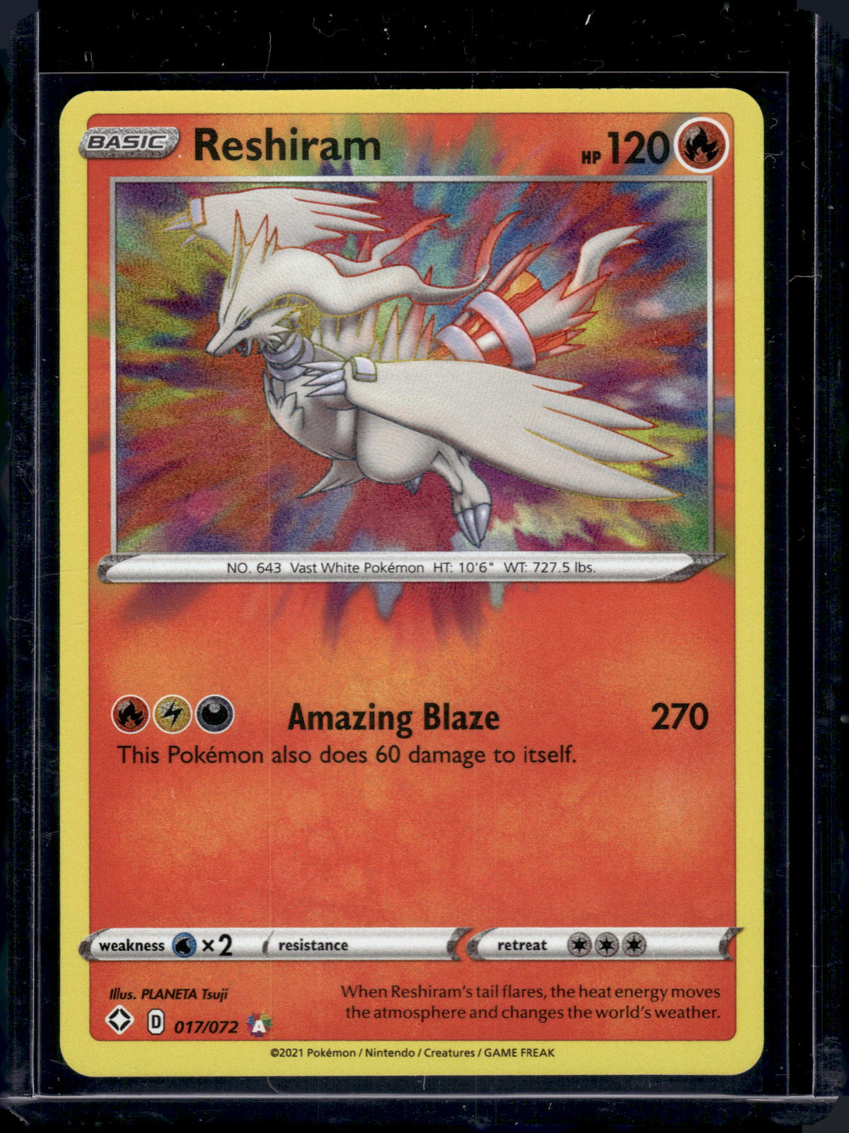 2021 Pokemon Shining Fates Reshiram Holo Amazing Rare #017/072