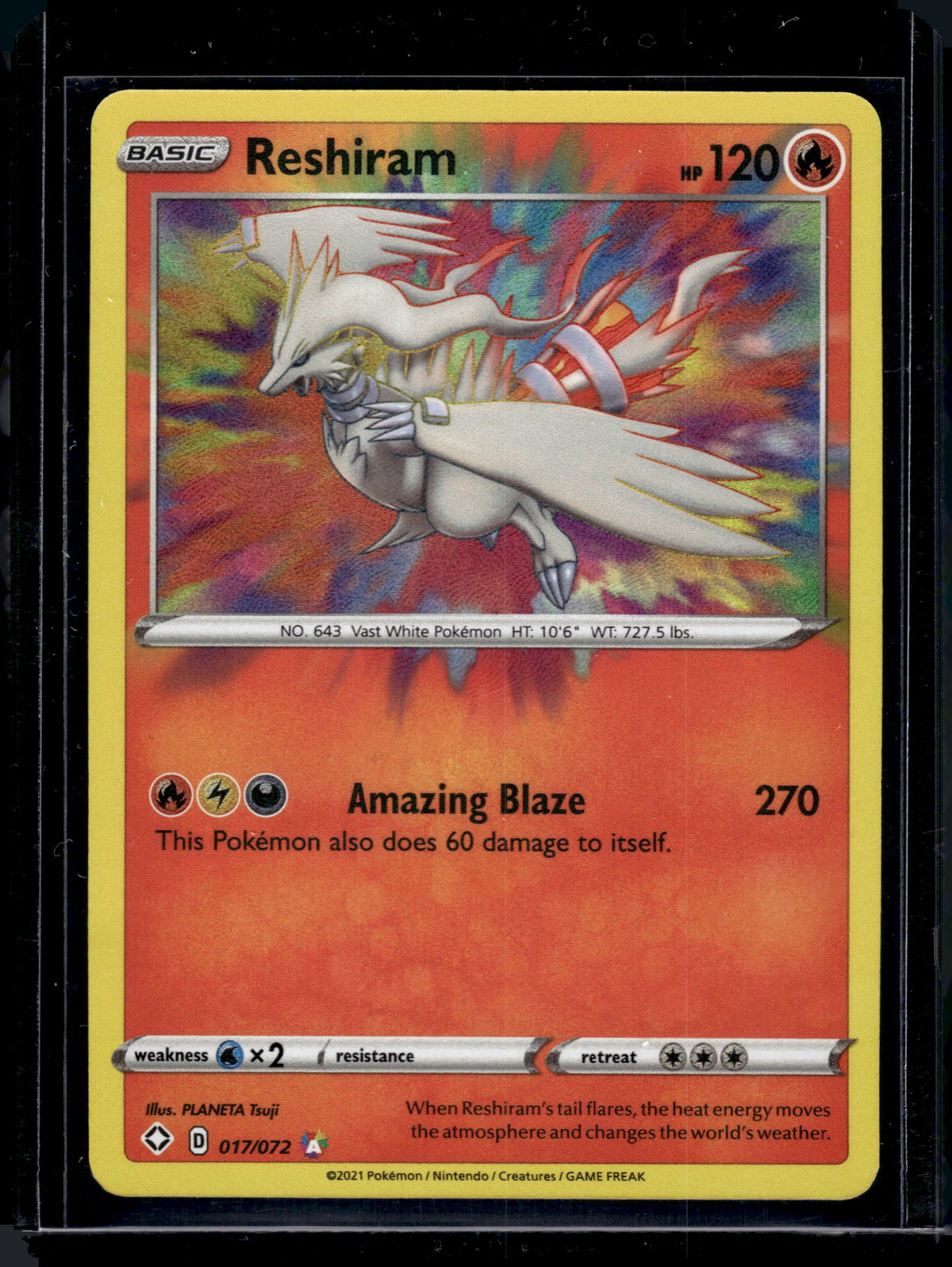 2021 Pokemon Shining Fates Reshiram Holo Amazing Rare #017/072