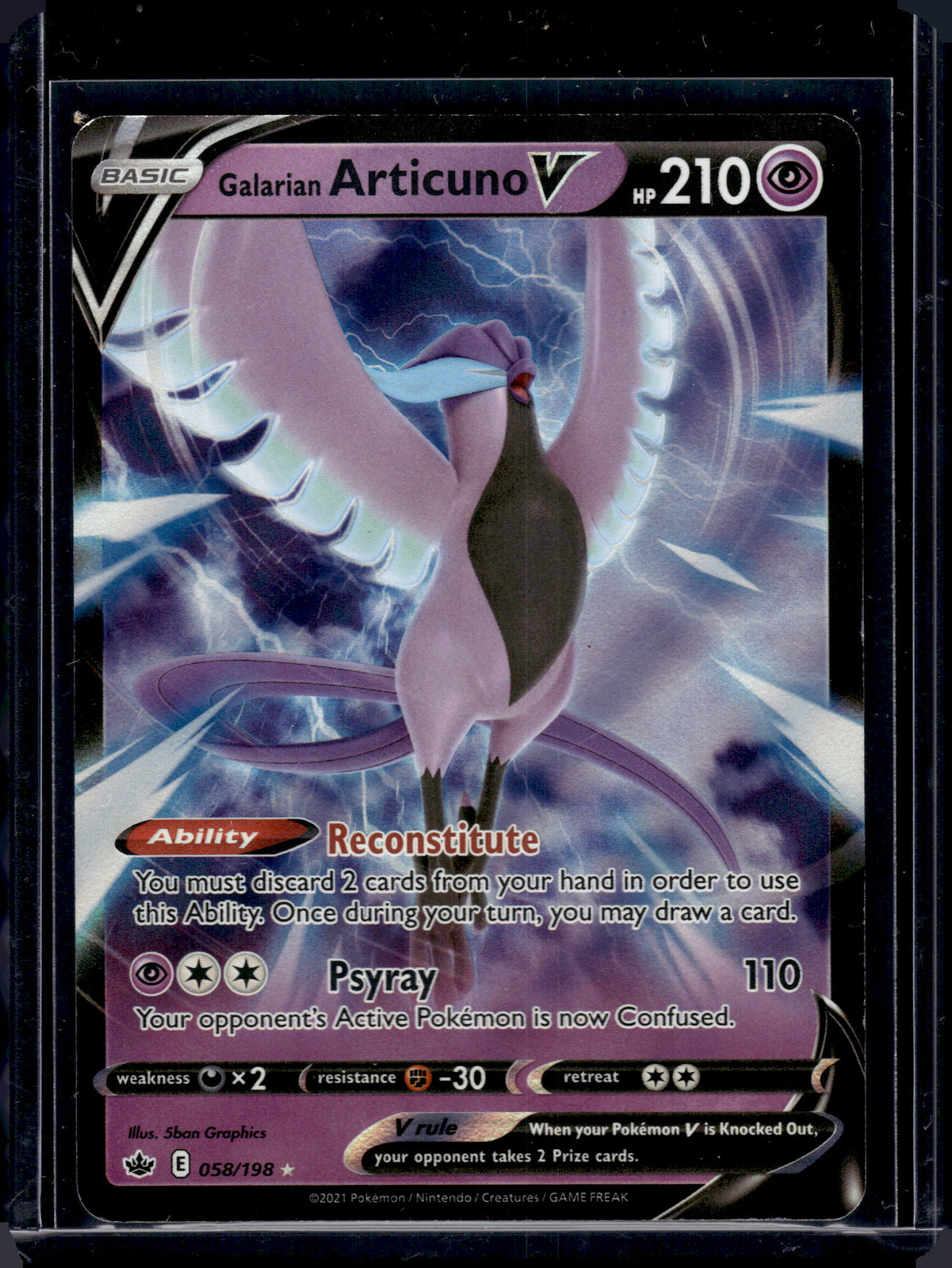 2021 Pokemon Chilling Reign Galarian Articuno V Holo Rare #058/198