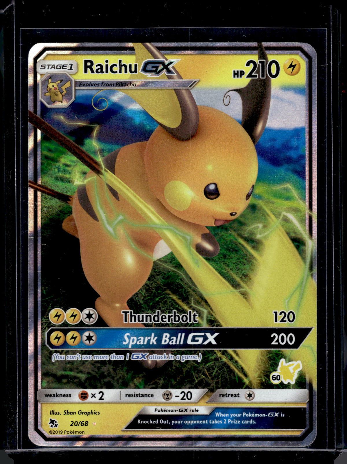2019 Pokemon Hidden Fates Raichu-GX Holo Rare #20/68