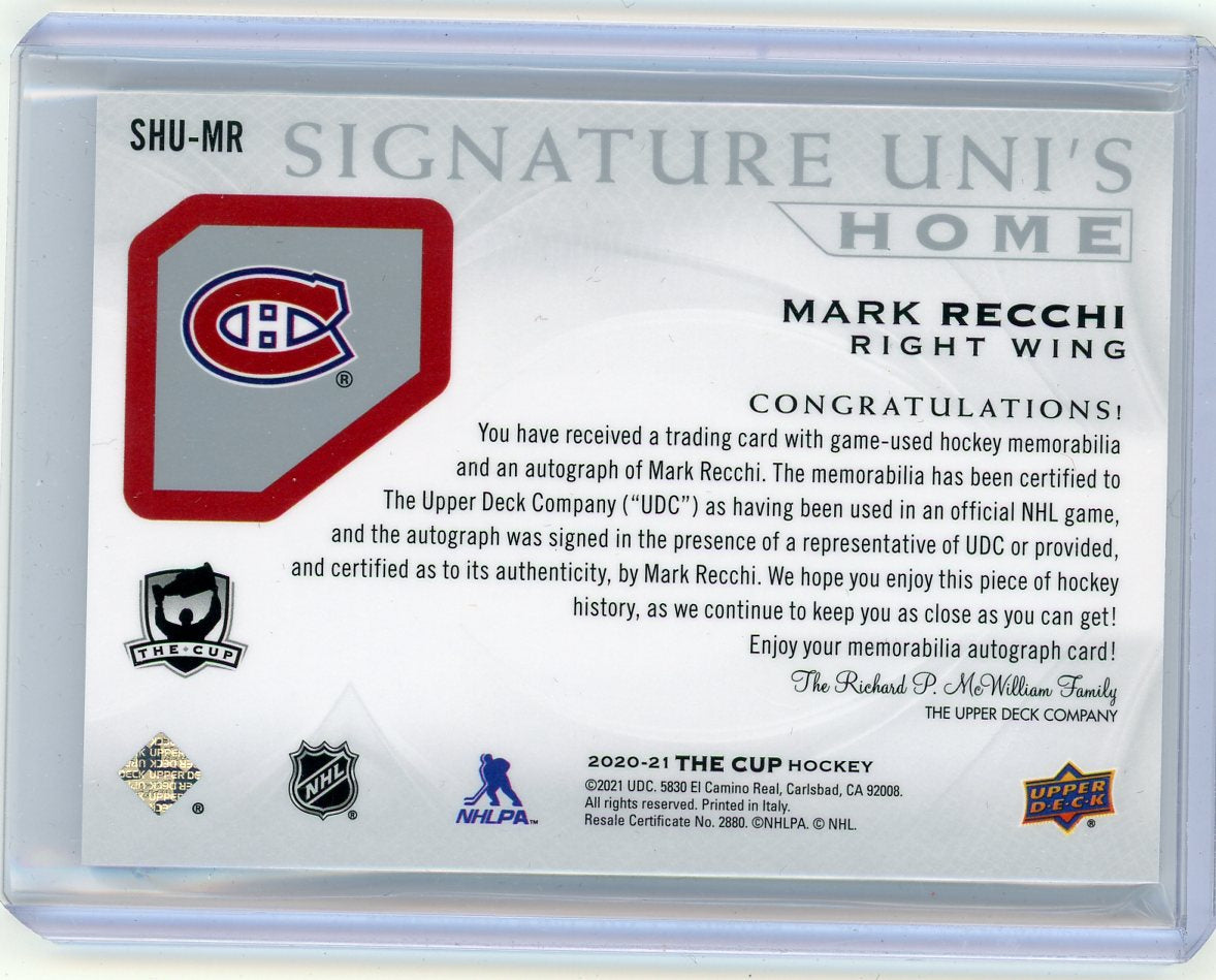 HL-INV 2021 Upper Deck The Cup Mark Recchi #SHU-MR /35 Quad Patch Auto
