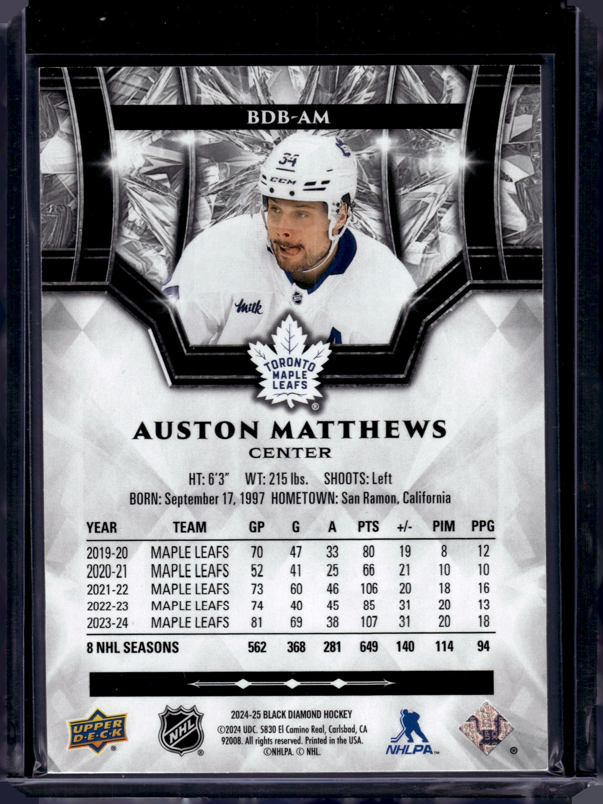 2024 Upper Deck Black Diamond Auston Matthews #BDB-AM /349