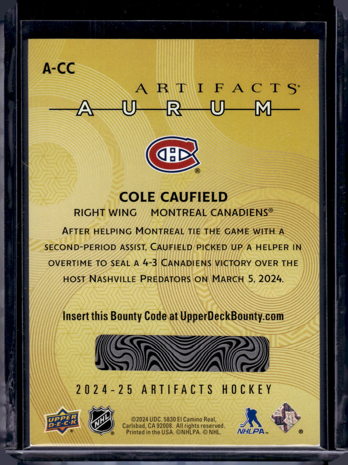 2024 Upper Deck Artifacts Aurum Cole Caufield #A-CC