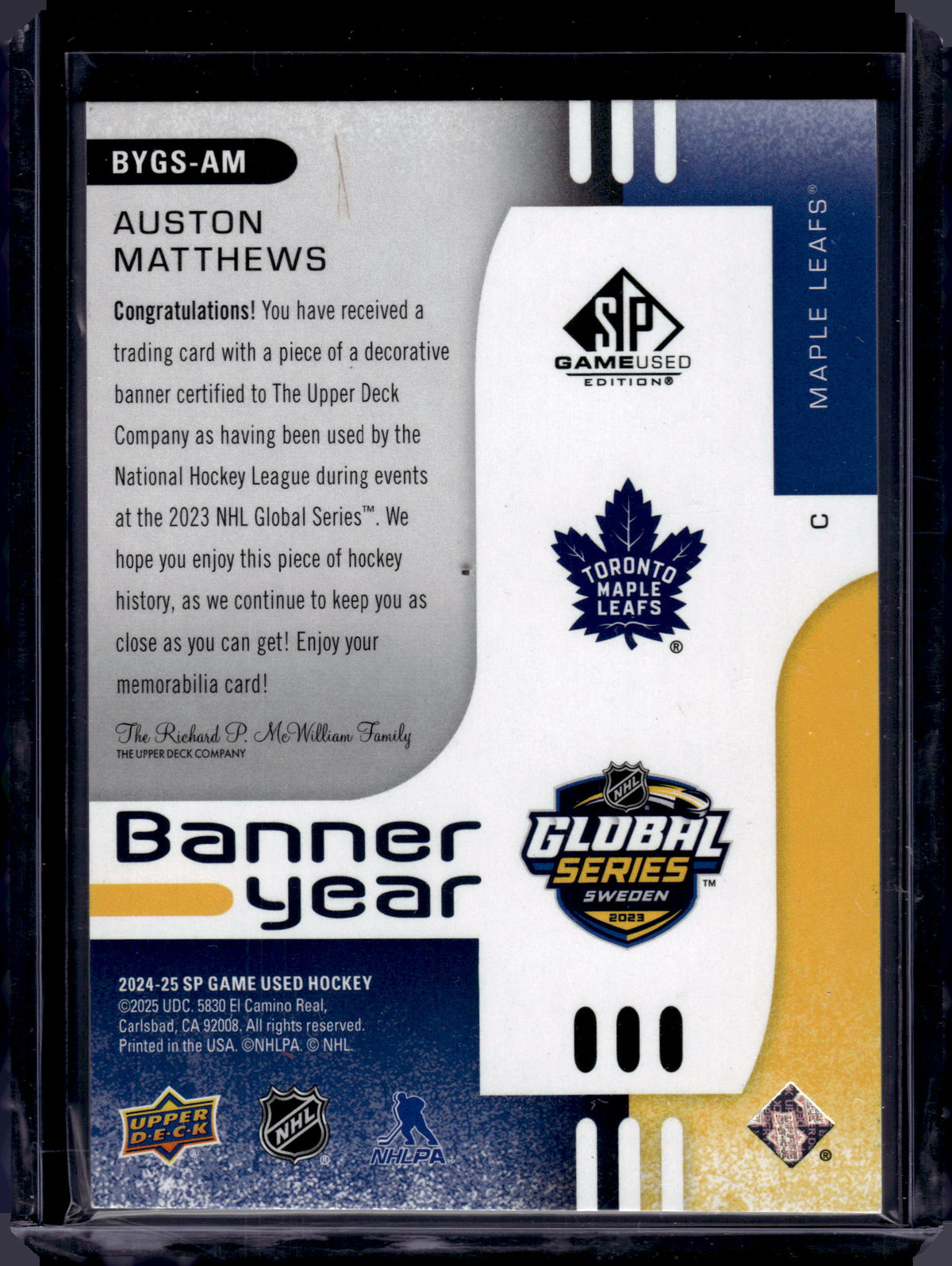 2025 Upper Deck SP Game Used Banner Year Auston Matthews #BYGS-AM