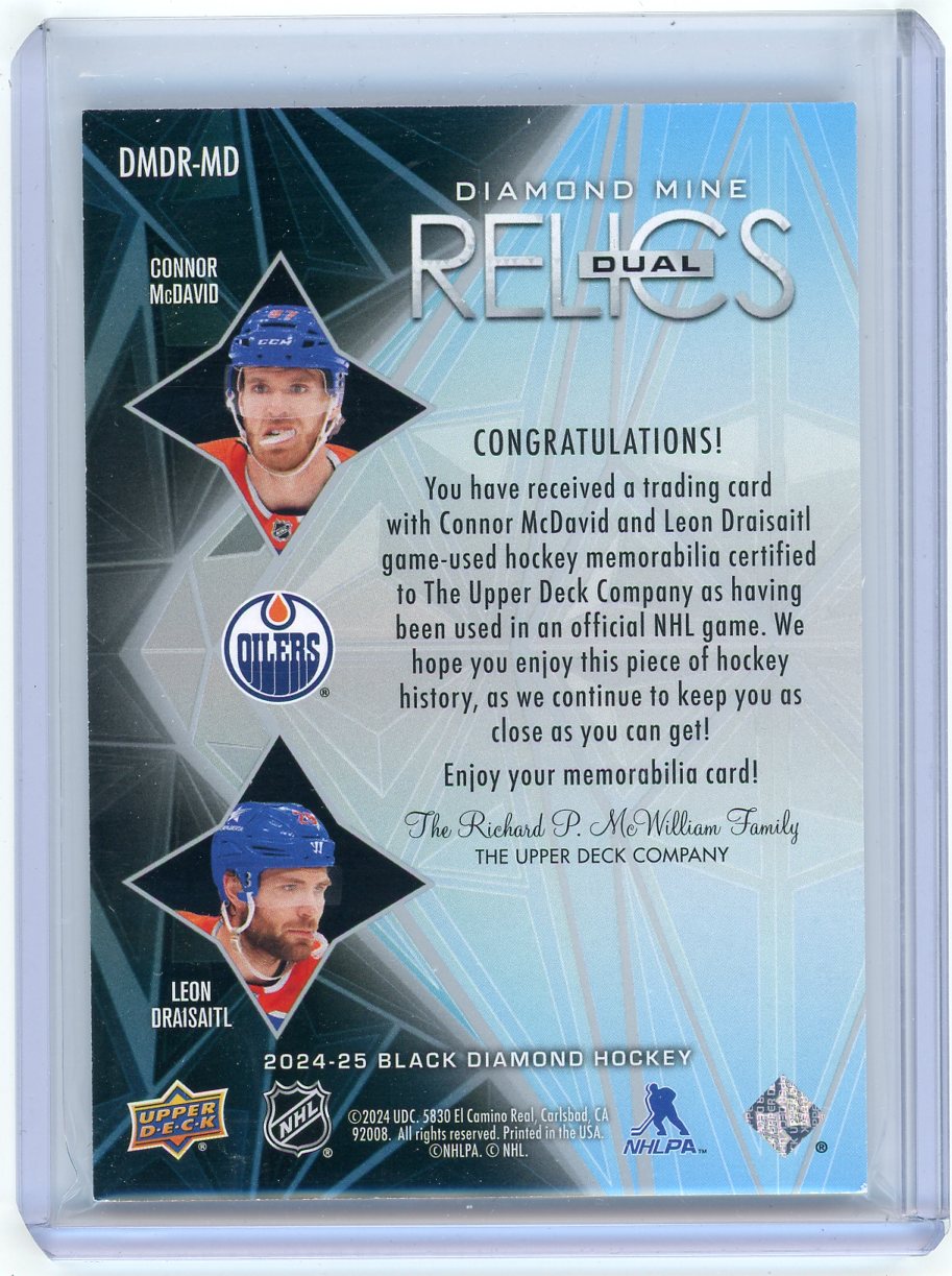 2024 UD Black Diamond Leon Draisaitl Connor McDavid #DMDR-MD Relic