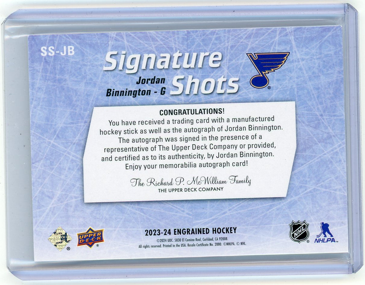 2024 UD Engrained Hockey Jordan Binnington #SS-JB /99 Auto Hockey Stick