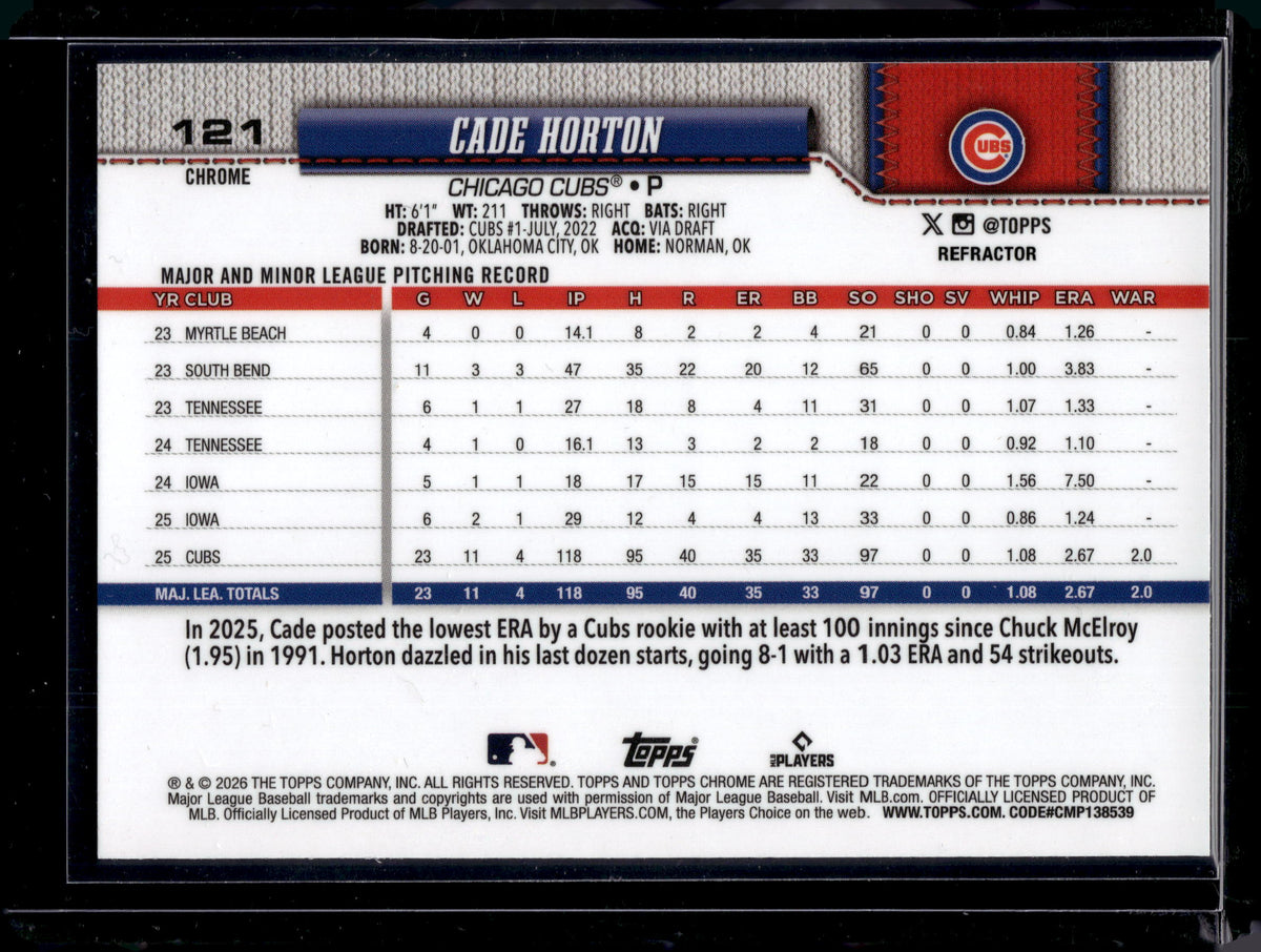2026 Topps Chrome Cade Horton #121 Refractor