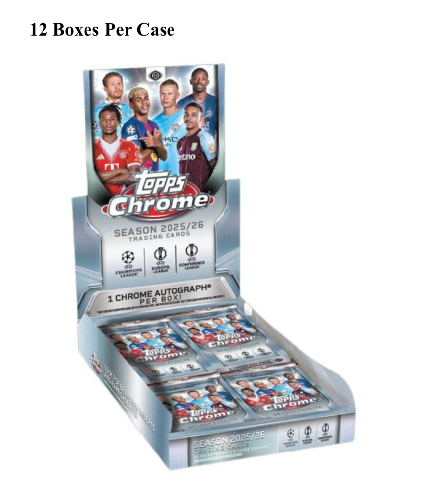 2025-26 Topps Chrome UEFA Club Competitions Soccer Hobby 12-Box Case