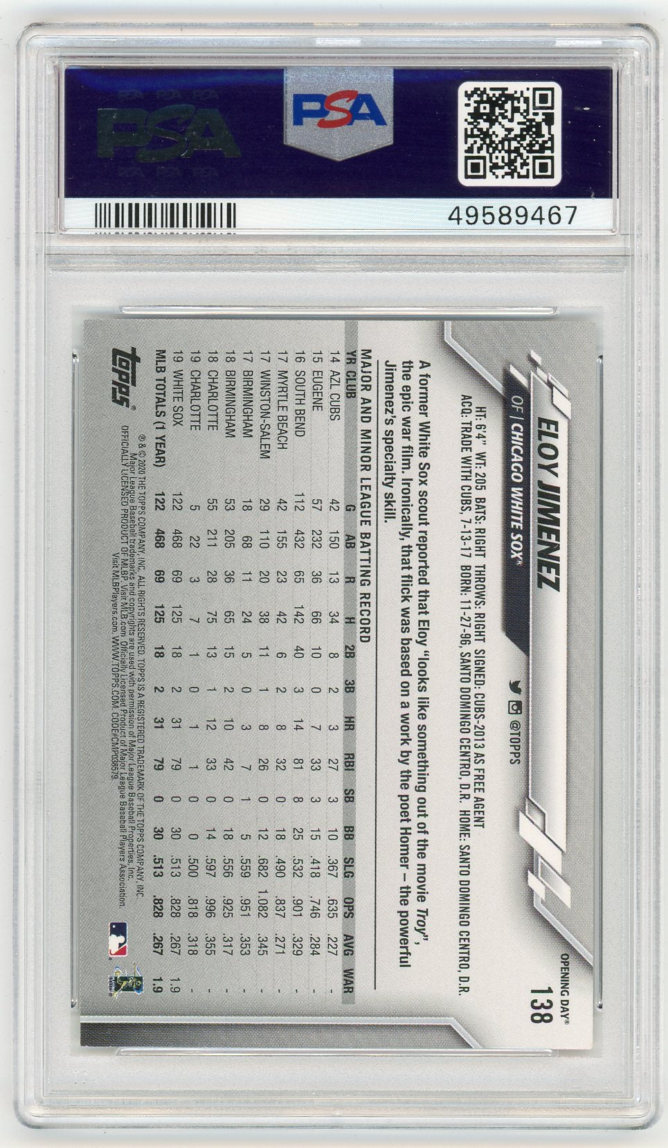 2020 Topps Opening Day Eloy Jimenez #138 PSA 10