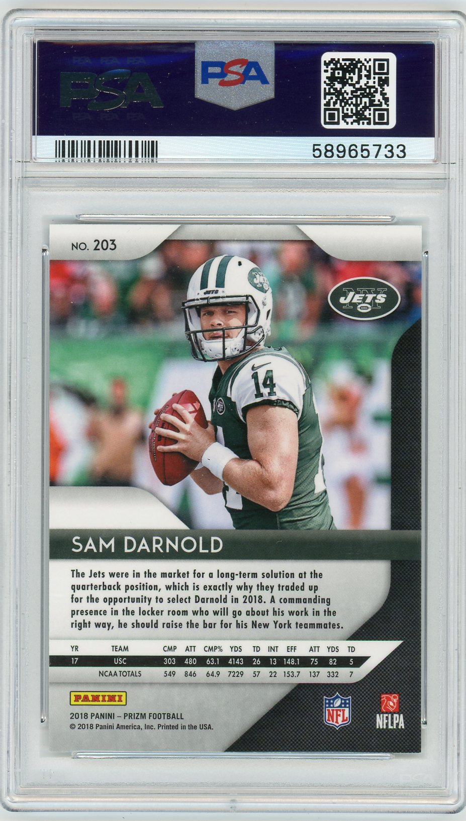 2018 Panini Prizm Sam Darnold #203 PSA 10