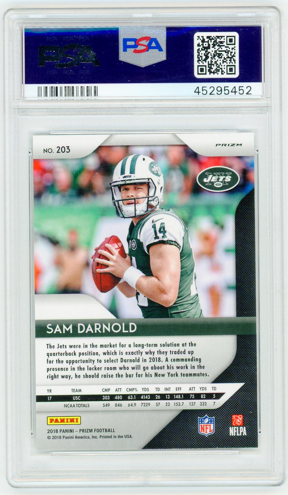 2018 Panini Prizm Sam Darnold #203 Red White Blue PSA 10