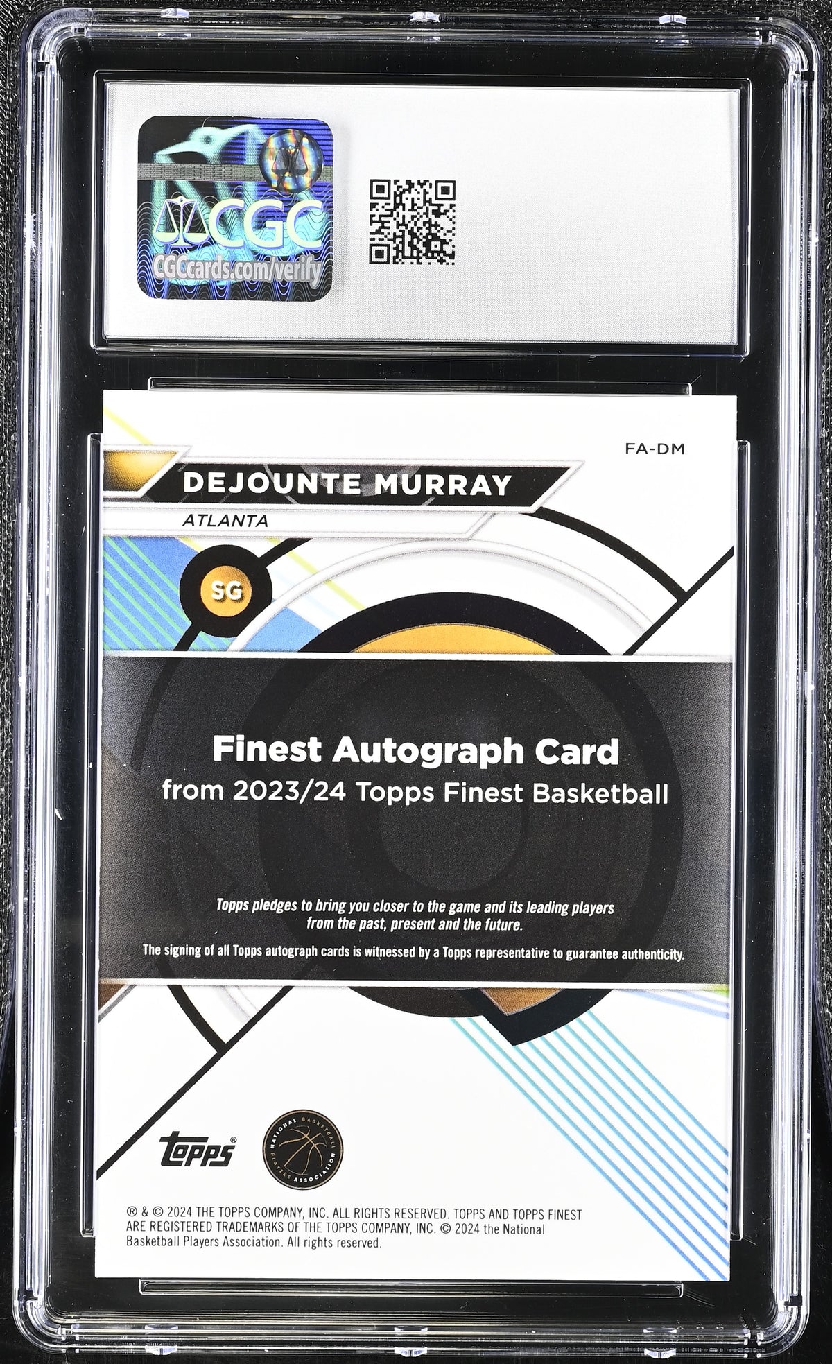 2023-24 Topps Finest Dejounte Murray #FA-DM Black Geometric /25 CGC 10 Auto 9
