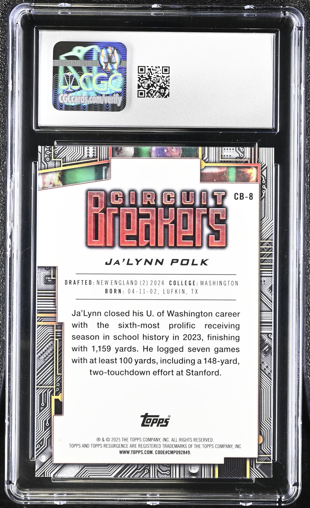 2024 Topps Resurgence Ja'Lynn Polk #CB-8 Purple /75 Circuit Breakers CGC 10