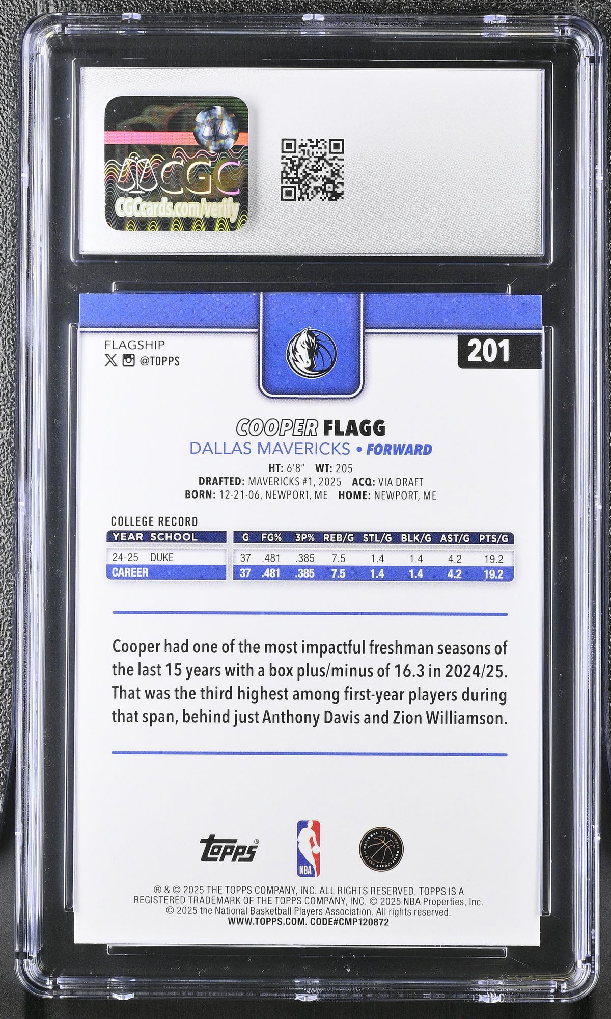 2025-26 Topps Cooper Flagg #201 CGC 10